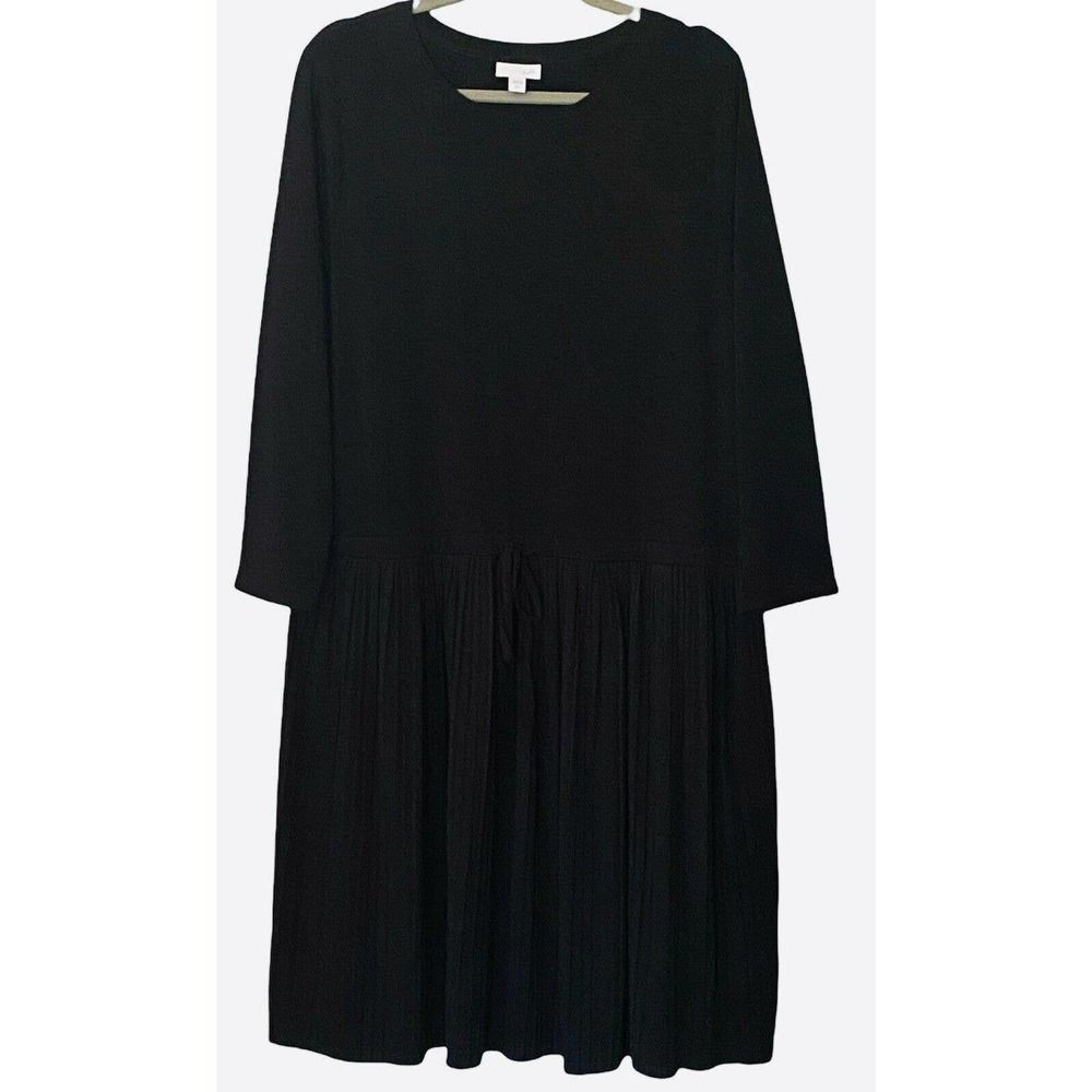 J Jill Womens Long Sleeve Sleeve Black Knit Pleated Stretch Dress Sz Large Tall